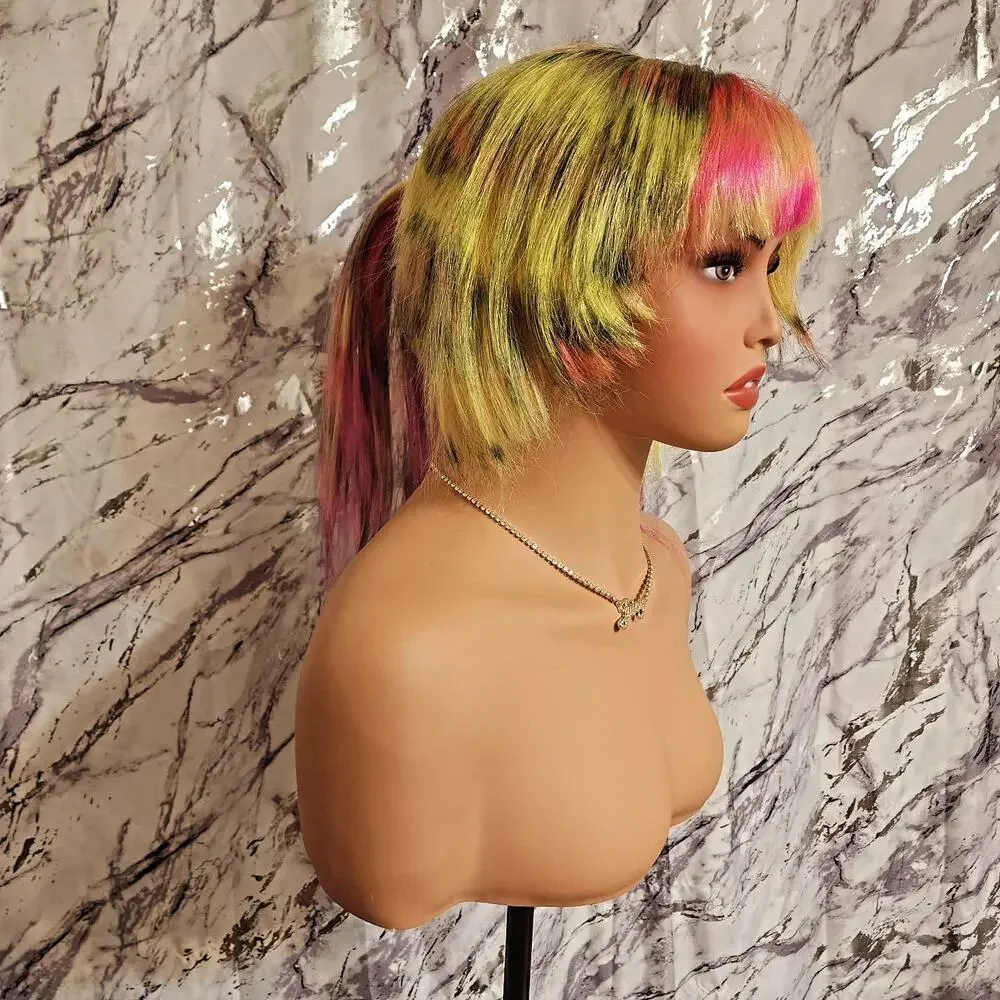 Yellow & Pink Scene 28 Inch Wig, 13x6 Lace Front Cheetah, Zebra Print